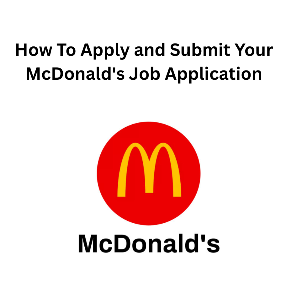 Alt text: "Image with text 'How to Apply and Submit Your McDonald's Job Application' and the McDonald's logo beneath on a white background."