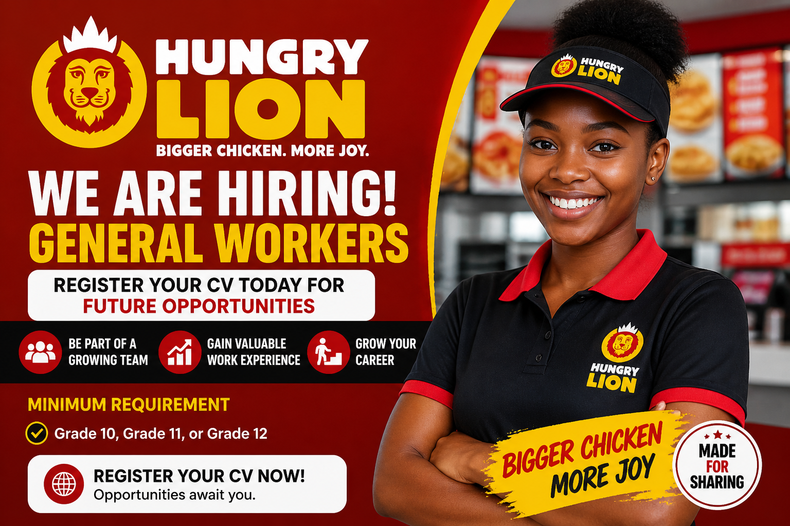 Hungry Lion hiring general workers in South Africa register your CV for future opportunities