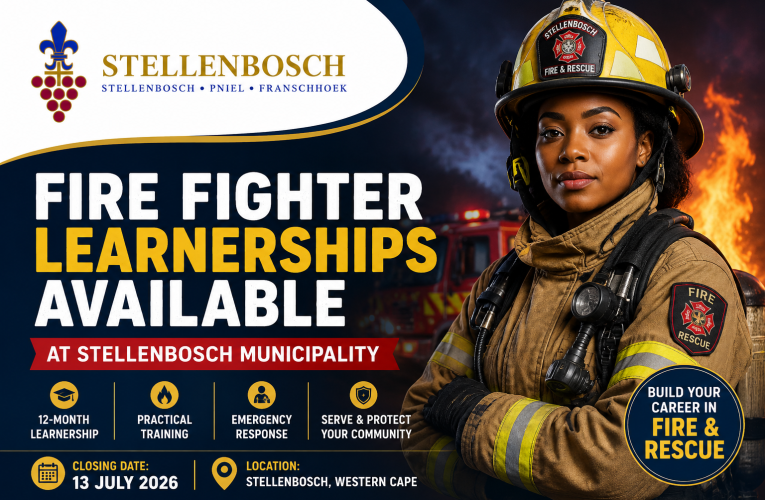 Fire Fighter Learnerships Available at Stellenbosch Municipality for the 2026 intake in the Western Cape.